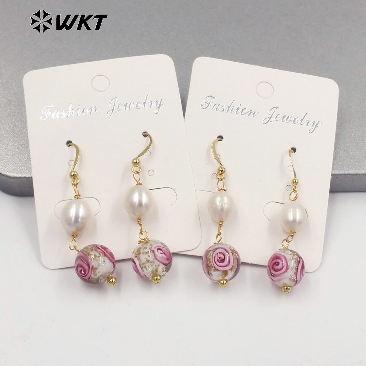 WT-MPE098 Latest Style Colour Glaze & Freshwater Pearl Natural Rose 18k Gold Plated Gift Weeding Romantic Pendant Earrings