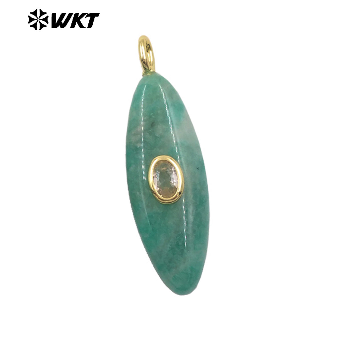 WT-P2053 Popular Style Zircon Gold Plated Natural Gemstones Long Oval Shape Pendants For Women Necklace Making Findings