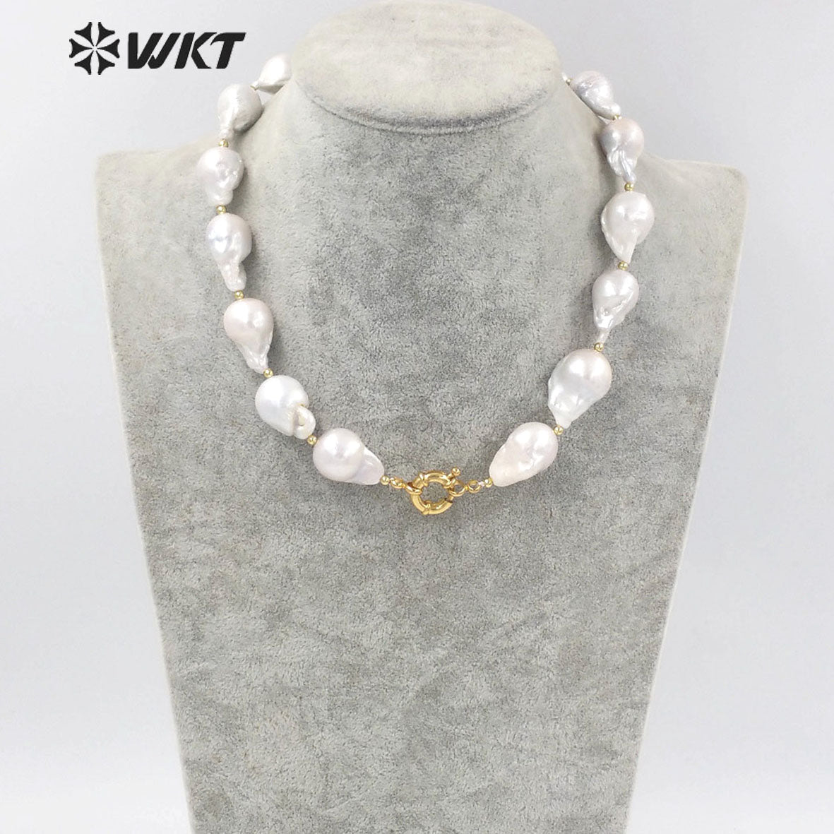 WT-JN184 Gorgeous 16 Inch Chocker Natural Baroque Pearl Necklace Amazing Precious Gold Birthday Presents Women White Necklace