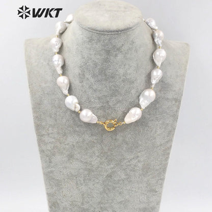 WT-JN184 Gorgeous 16 Inch Chocker Natural Baroque Pearl Necklace Amazing Precious Gold Birthday Presents Women White Necklace