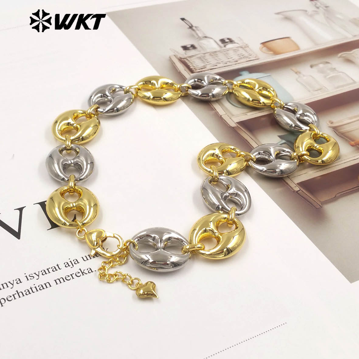 WT-JFN65 Amazing Gold And Silver Plated Metal Yellow Brass Pig Nose Shape Chain Necklace For Female Party Matching Jewelry