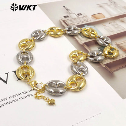 WT-JFN65 Amazing Gold And Silver Plated Metal Yellow Brass Pig Nose Shape Chain Necklace For Female Party Matching Jewelry