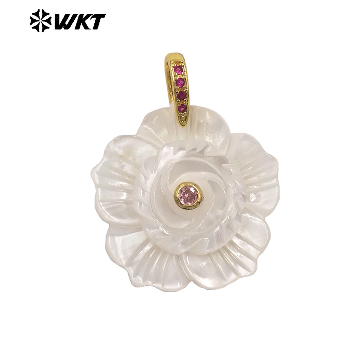 WT-JP476 Exquisite Elegant Design White Shell And Zircon Hand Carved Flower Shape Little Pendants As Lady Earrings DIY Findings