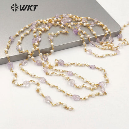 WT-RBC187 Amazing Gorgeous Handmade Pearl and Amethyst Beads Chain Women Hand Craft Jewelry Design Accessory Chains