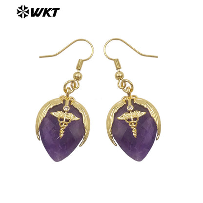 WT-E788 Exquisite Rose Quartz Multi Natural Gemstones Strawberry Shape Gold Plated Earrings For Women Lovely Jewelry Gift