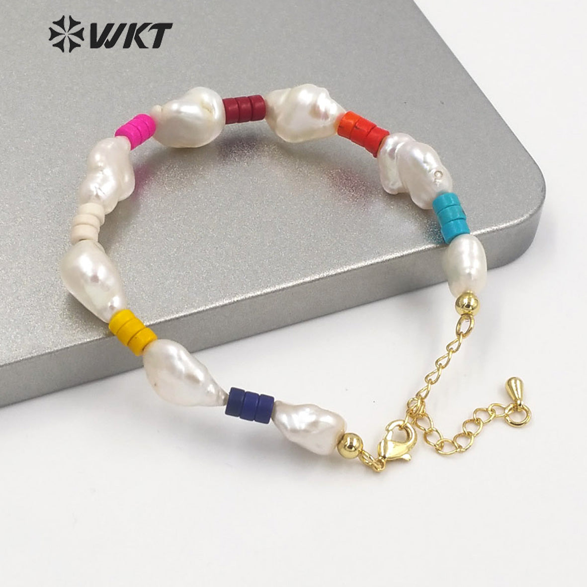 WT-MPB029 WKT NEW Design Irregular Freshwater Pearl Beads Bracelet Fashion Lady Bohemian Style Colorful Beads Pearl Bracelets