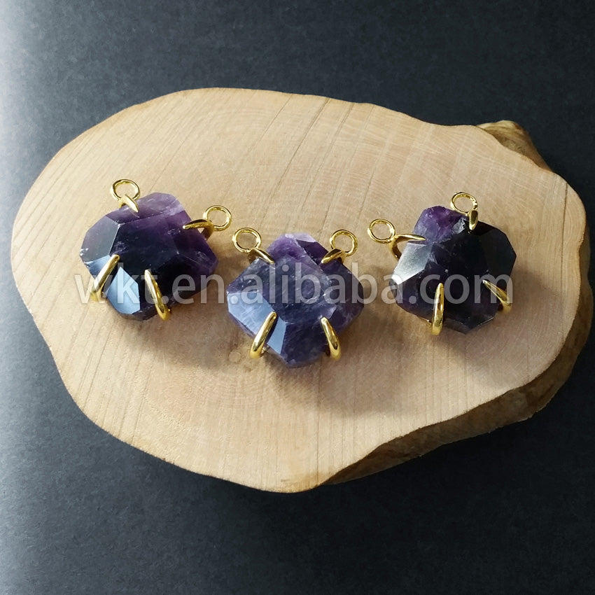 WT-P766 WKT Hot Natural square Faceted Claw Prong Setting Natural Gemstone Pendant 18k Real Gold Plated Quartz Stone Pendant