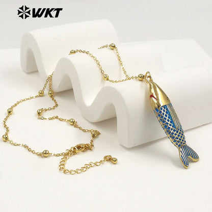 WT-JFN68 Exquisite Gold Plated Chain With Colorful Drop Oil Fish Pendants Necklaces For Women Trendy Wearing Accessory