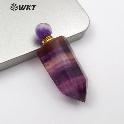 WT-P1473 Newest Rainbow Fluorite Pendant Natural Rainbow Fluorite Stone Perfume Bottle Stylish Natural Charm Jewelry Pendant