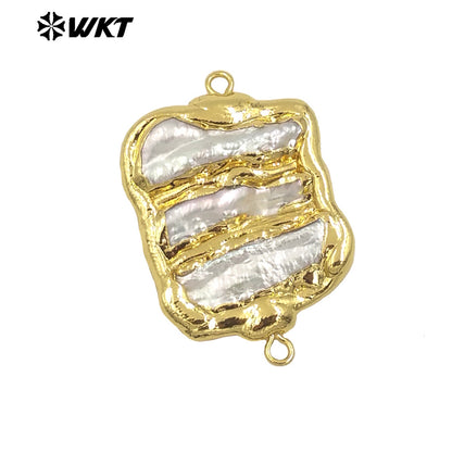 WT-PC011 WKT New Design 18K Resist Tarnishable Triple Pieces Freshwater Pearl Connectors for Bracelet Making