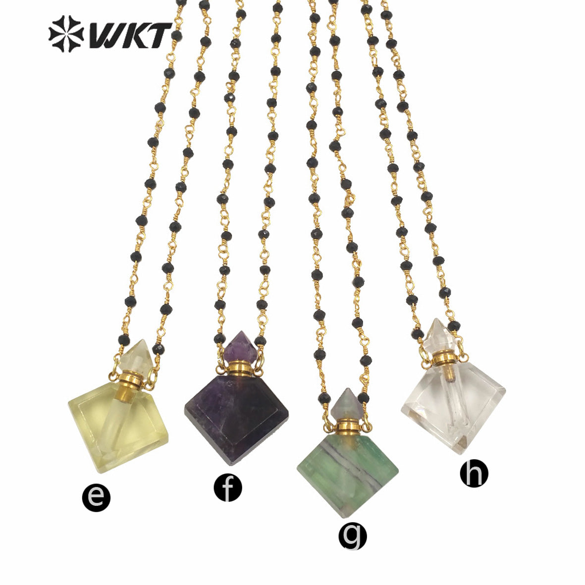 WT-N1229 WKT New Design Natural Precious Faceted Gemstone Essence Oil Bottle Necklace Hot Beads Chain Perfume Bottle Necklace