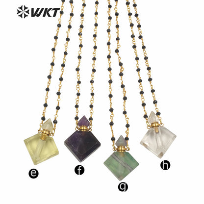 WT-N1229 WKT New Design Natural Precious Faceted Gemstone Essence Oil Bottle Necklace Hot Beads Chain Perfume Bottle Necklace