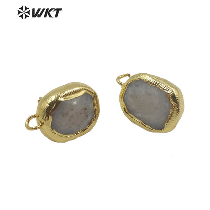 JFE30 Women Fashion Gold Plated DIY Earrings Findings Most Populared Natural Pink Opal Stone Earrings in 18k