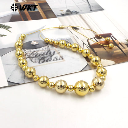 WT-JFN18 the North America Popular 18K Real Gold Plated Small and Big Space Beads Connect With Extend Chain Long Necklace