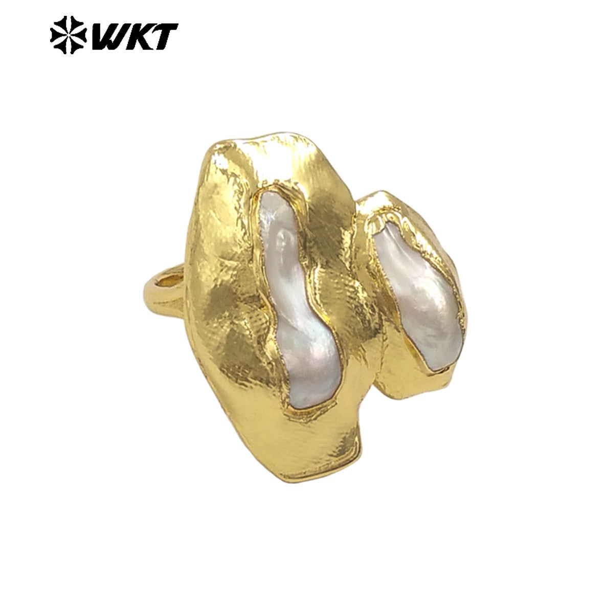 WT-MPR131 Wholesale Newest Design Fashion 18K Real Gold Plated Double Stone and Pearl Women Ring for Office Daily Styles