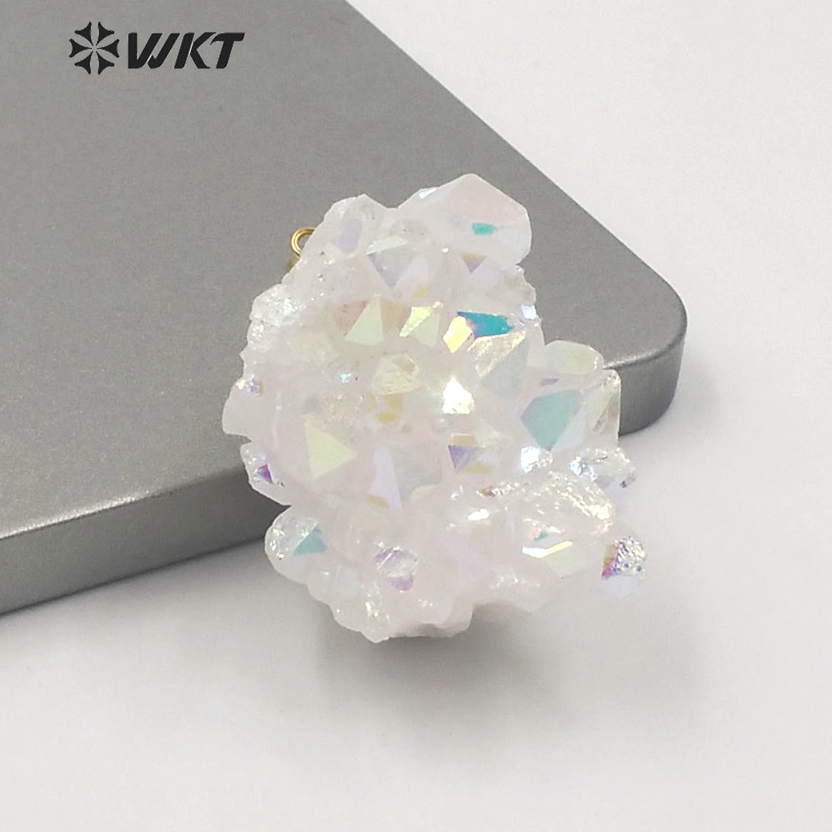 WT-P1561 Amazing rainbow Natural Aura Cluster Quartz Pendant One Single Hoop Druzy Cluster Quartz Angel Pendant