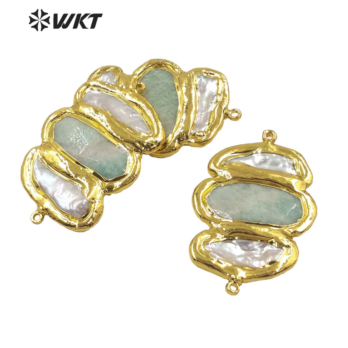 WT-JP248 Wholesale Triple Stone Mix Pearl Design Fashion Women Double Loops Gold Electroplated Stone Connectors for Necklace