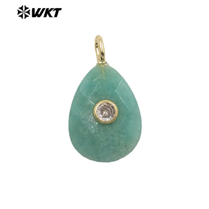 WT-P2025 Beautiful Waterdrop Shape Faceted Natural Gemstones Set In Zircon Pendant For Lovely Earrings Jewelry Making Charms