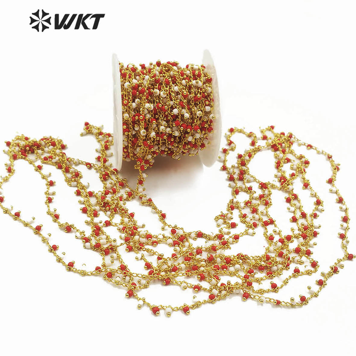 WT-RBC126 New Design 3mm Red and White Crystal Beads Chain Rosary Beads Chain New Product Can DIY Fashionable Jewelry Necklace