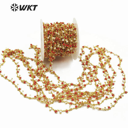 WT-RBC126 New Design 3mm Red and White Crystal Beads Chain Rosary Beads Chain New Product Can DIY Fashionable Jewelry Necklace