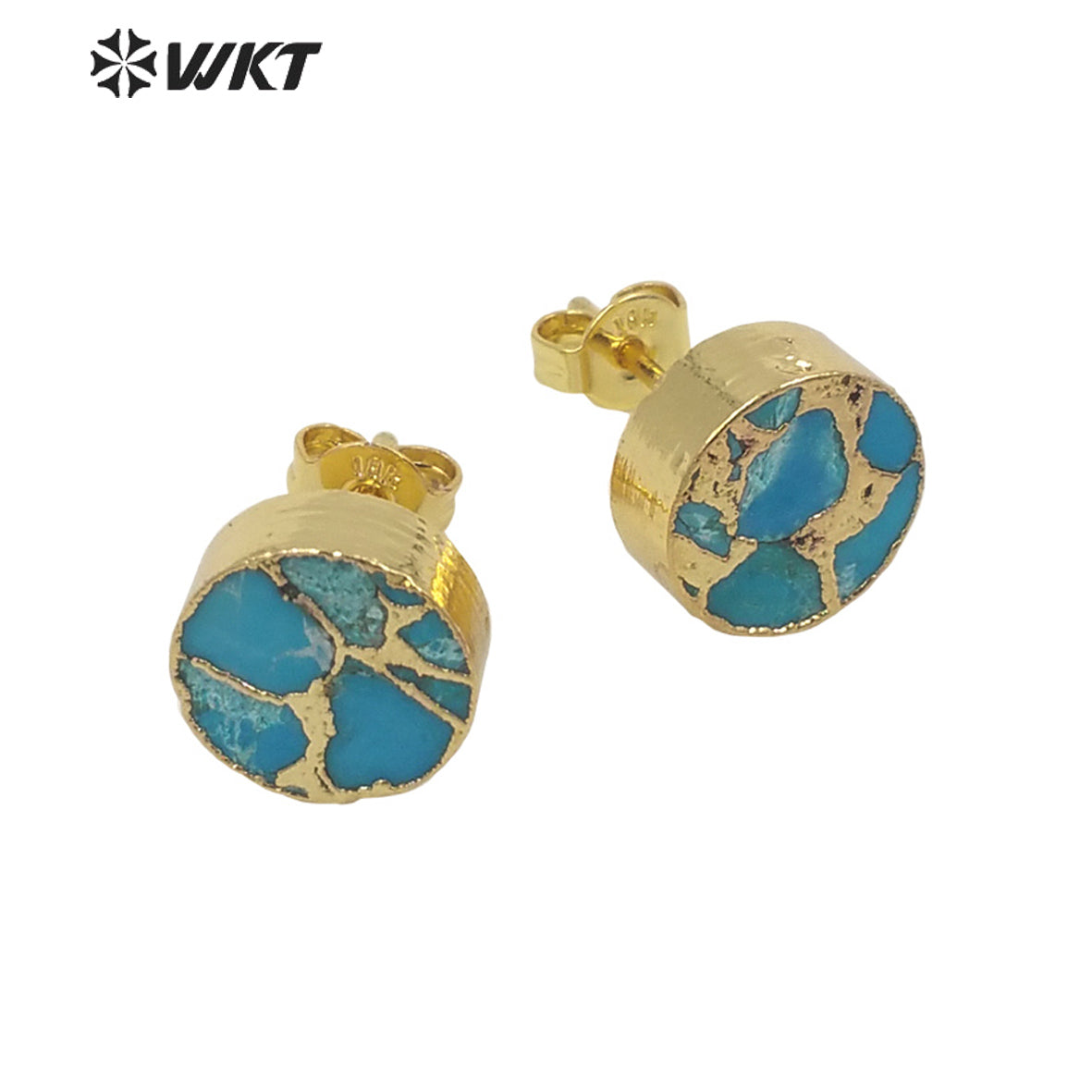 WT-E645 Wholesale Fashion Tiny 10mm Copper Turquoise Earrings Studs Lady Chick Gold Electroplated Stone Studs for Friends