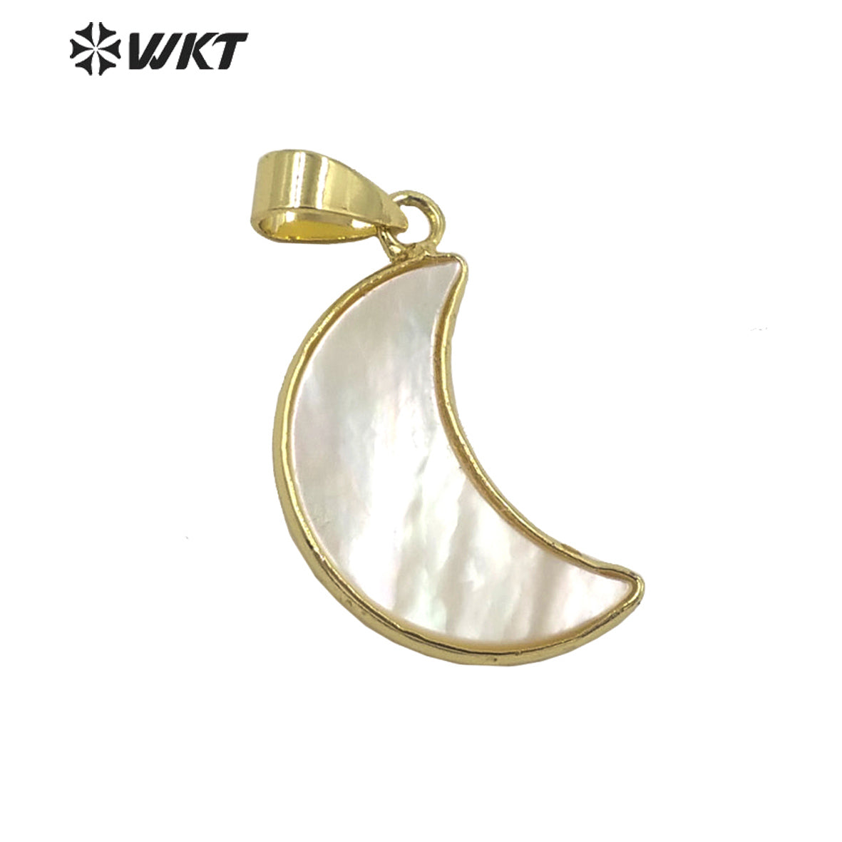 WT-JP319 Super Hot Natural Mother of Pearl White Shell Moon Pendants With Gold Bezel Lovely Tiny Crescent Jewelry Finding