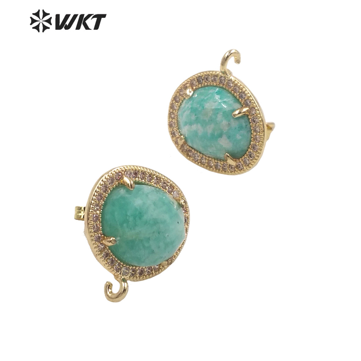 JFE80 Wholesale Fashion Gold Bezel 18k Electroplated Natural Stone Earring Studs Women Beautiful Precious Stone Earring Findings