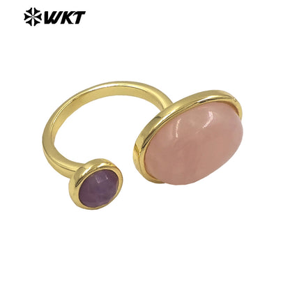 WT-R588 Wholesale Trendy Gold Electroplated Double Natural Gemstones Adjustable Rings As Lady Daily Decoration Jewelry