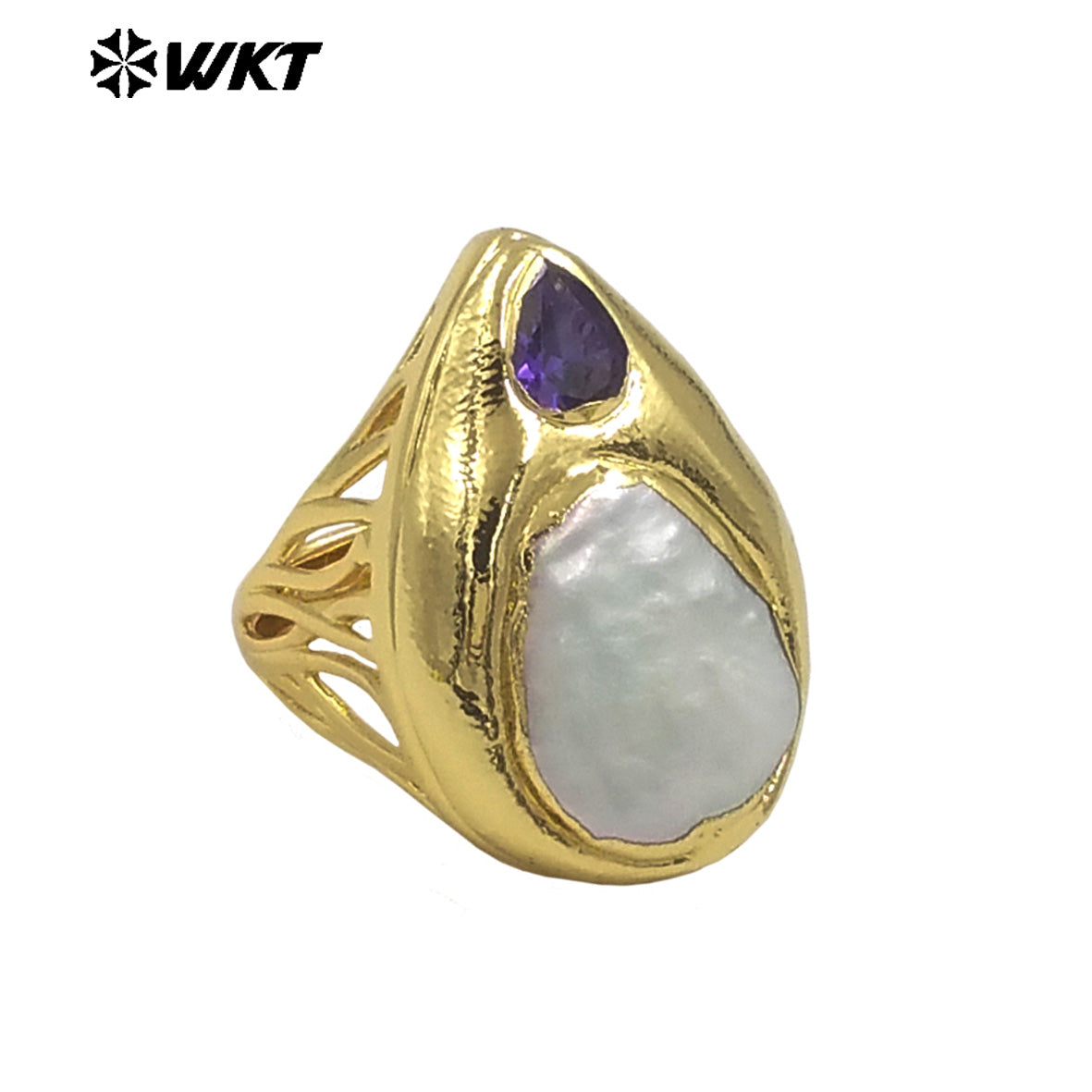WT-MPR127 Delicate Micro Pave Zircon Ring With Natural Freshwater Pearl Gold Plated for Party Decoration Resist Tarnishable