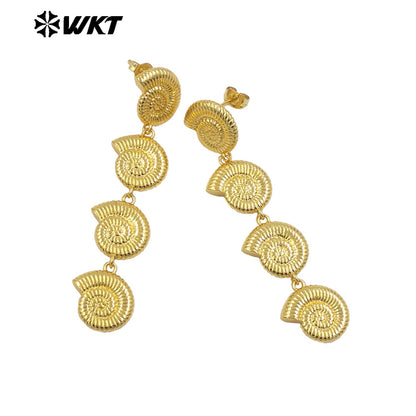 WT-E763 Wholesale New Products 18K Gold Plated and Silver Conch Shell Shape Long Earrings for Women Suitable for Beach Vacations
