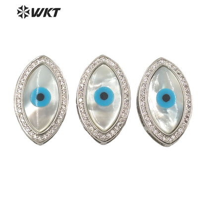 WT-MP203 WKT Exclusive Fashion 18k Real Gold Plated Micro Pave Cubic Zircon Setting White Shell Eye Pendant in Horseeye Shape