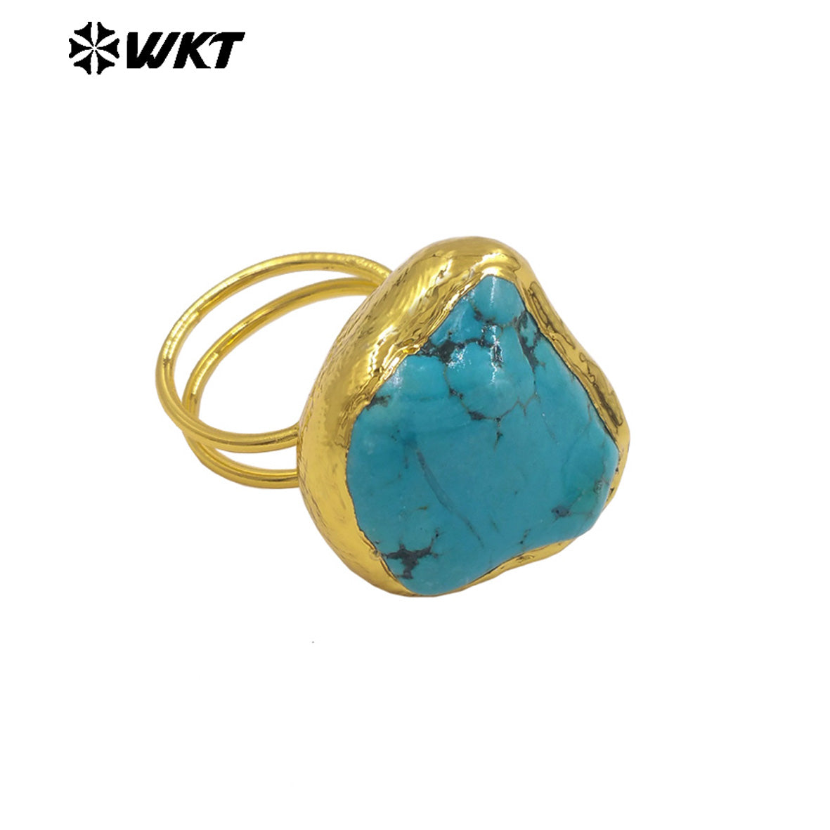 WT-R579 Vintage Fashion Gold Plated Natural Green Turquoise Irregular Stone Women Rings As Dance Party Wearing Jewelry