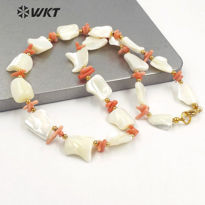 WT-JN228 Vintage Style Summer Boho White Shell Space Beads Necklace Women Handmade Strand Shell Necklace for Girl Friend