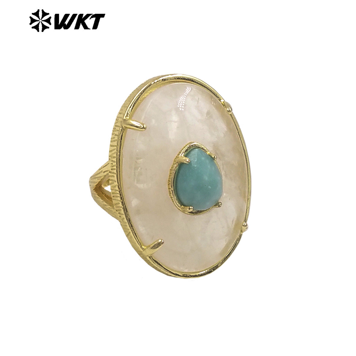 WT-R587 Unique High Quality 18K Gold Plated Colorful Zircon And Big Natural Gemstones Rings For Chic Dance Party Wearing