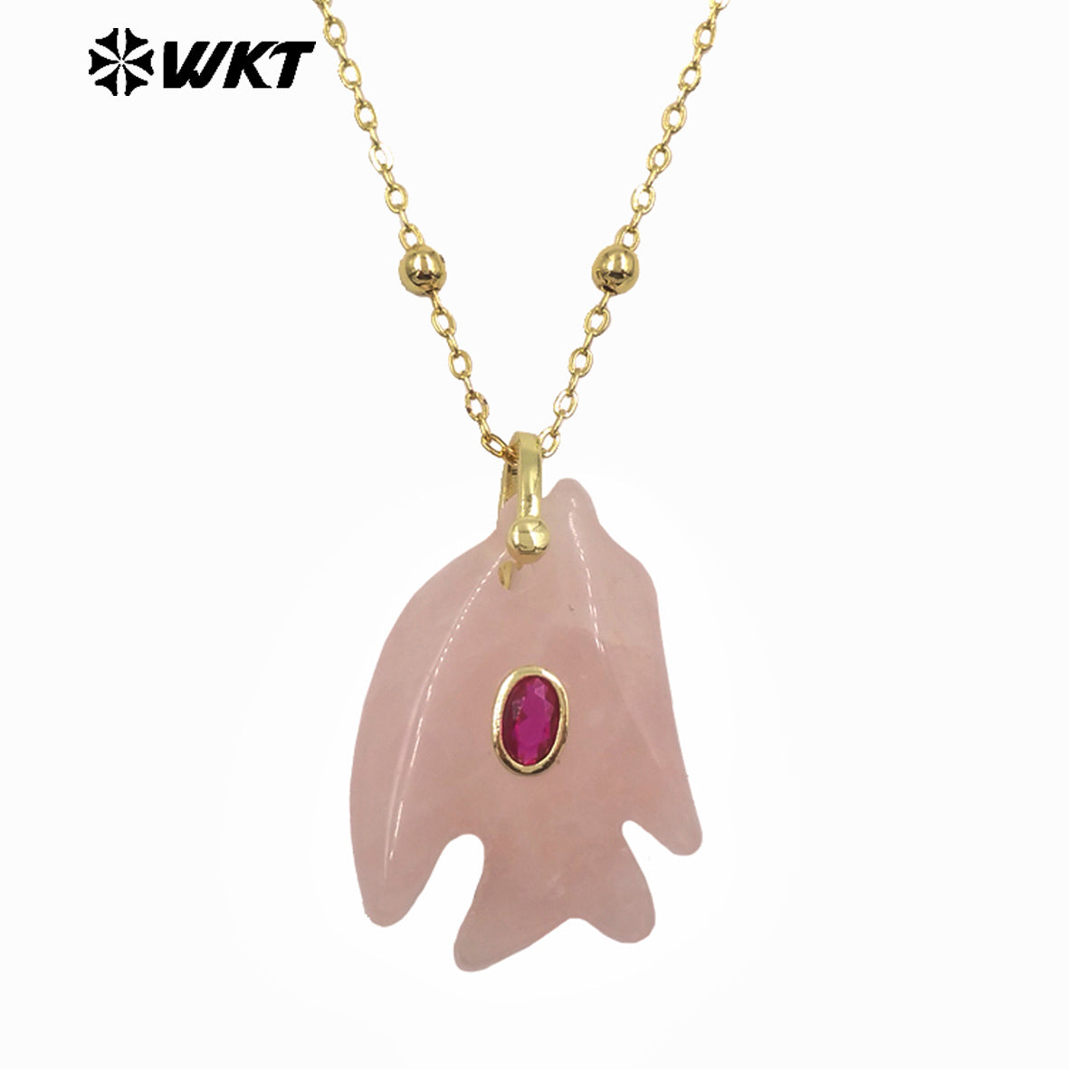WT-N1511 Ocean Series Bead Chain And Zircon Setting In Natural Gemstones Fish Shape Pendant Necklace As Lady Trendy Matching