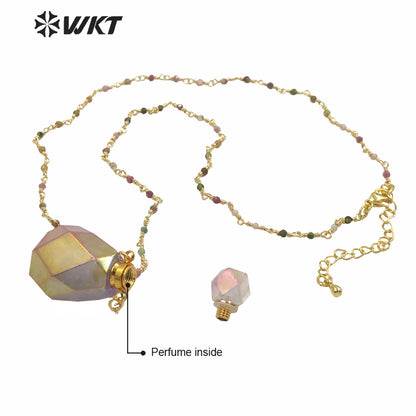 WT-N1236 Amazing Gorgeous Light Purple Titanium Coated Natural Stone Perfume Bottle Necklace Rosary Beads Bottle Necklace
