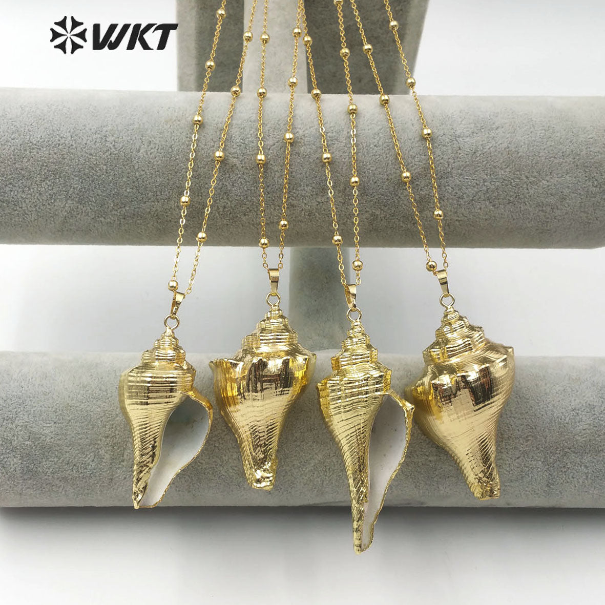 WT-JN071 Natural Sea Shell Pendant for Women Fashion Jewelry Making Boho Style Full Gold Dipped Trumpet Shell Necklace