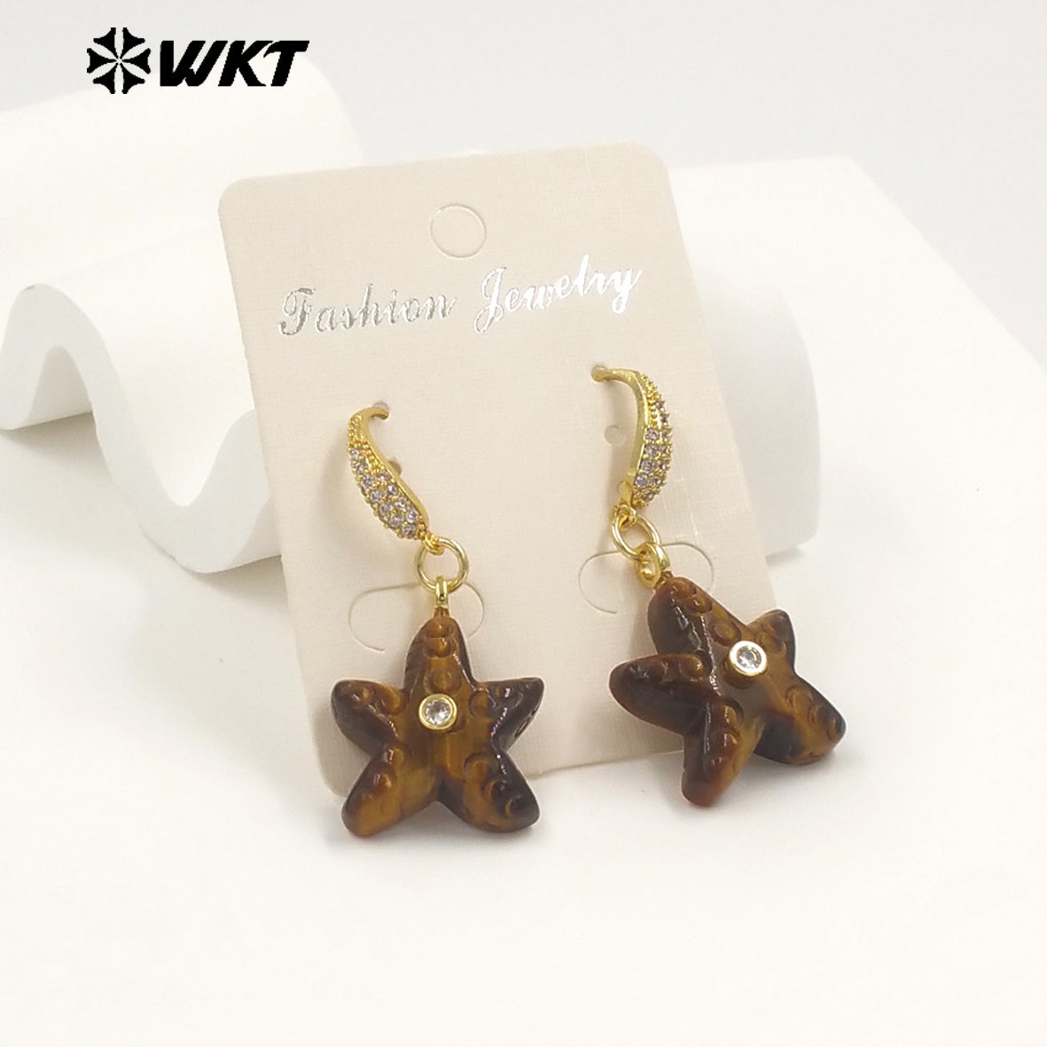 WT-E815 Interesting And Delicate Multiple Natural Gemstones Starfish Shape Gold Earrings As Girl Friends Jewelry Present