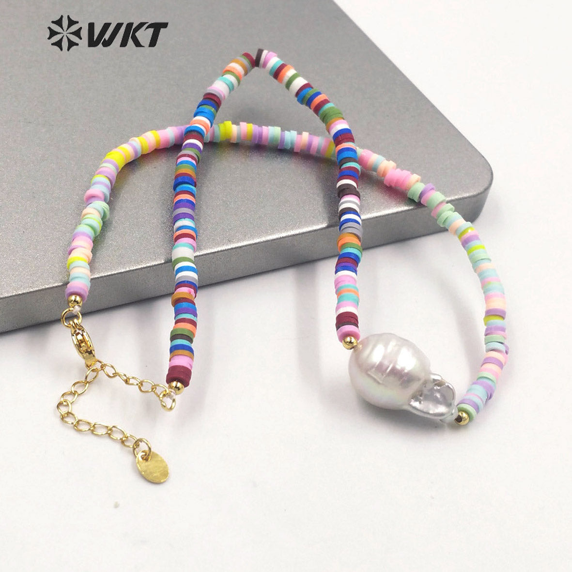WT-JN193 WKT New Design Boho Vintage Natural Freshwater Baroque Pearl Necklace Crazy Design 4mm Beads Strand Pendant Necklace