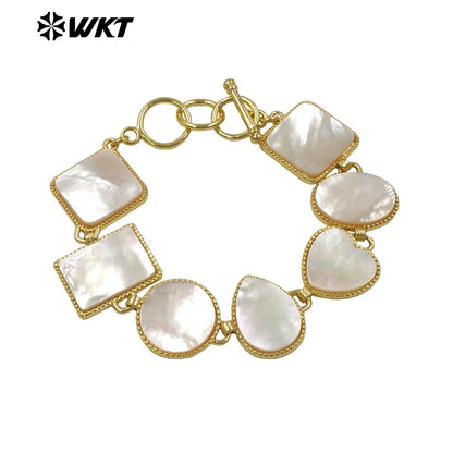 MPB142 Newest Fashion Gold Plated Waterdrop Heart Round Shape Natural Abalone Shell Splicing Bracelet For Lady Vintage Jewelry