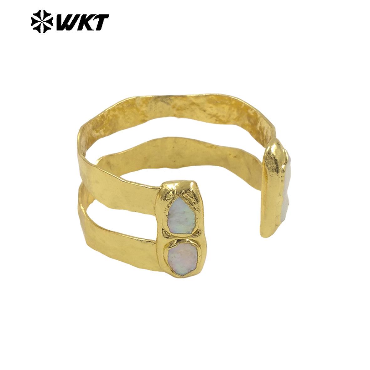WT-B656 Wholesale Fashion New Gold Plated Resist Tarnishable Multi Stone Setting Freshwater Pearl and Amazonite Bangle