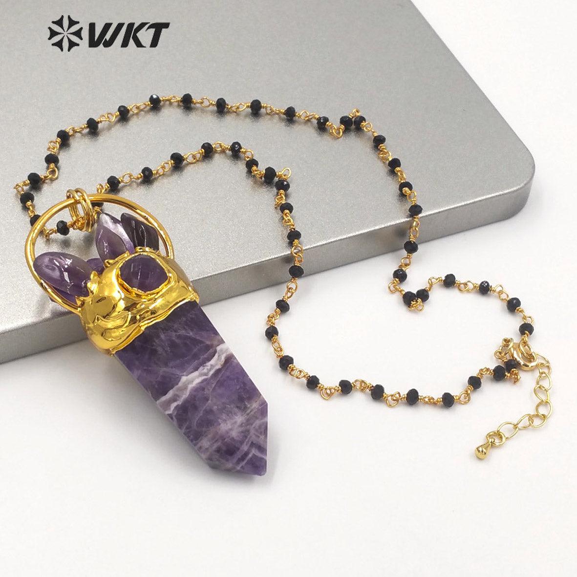 WT-N1274 Gorgeous Big Stone Necklace for Lady Precious Lucky Hexagonal Amethyst Stone Necklace for Birthday Gift
