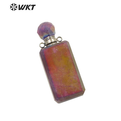 WT-P1645 Wholesale Newest Long square Amethyst Perfume Bottle Pendant for Necklace Design Stainless Steel Essencial Oil Bottle