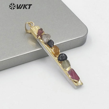 WT-P1560 Amazing Charming rainbow Tourmaline Stick Selenite Stone Necklace Slim Long White Selenite Charm Stone Necklace