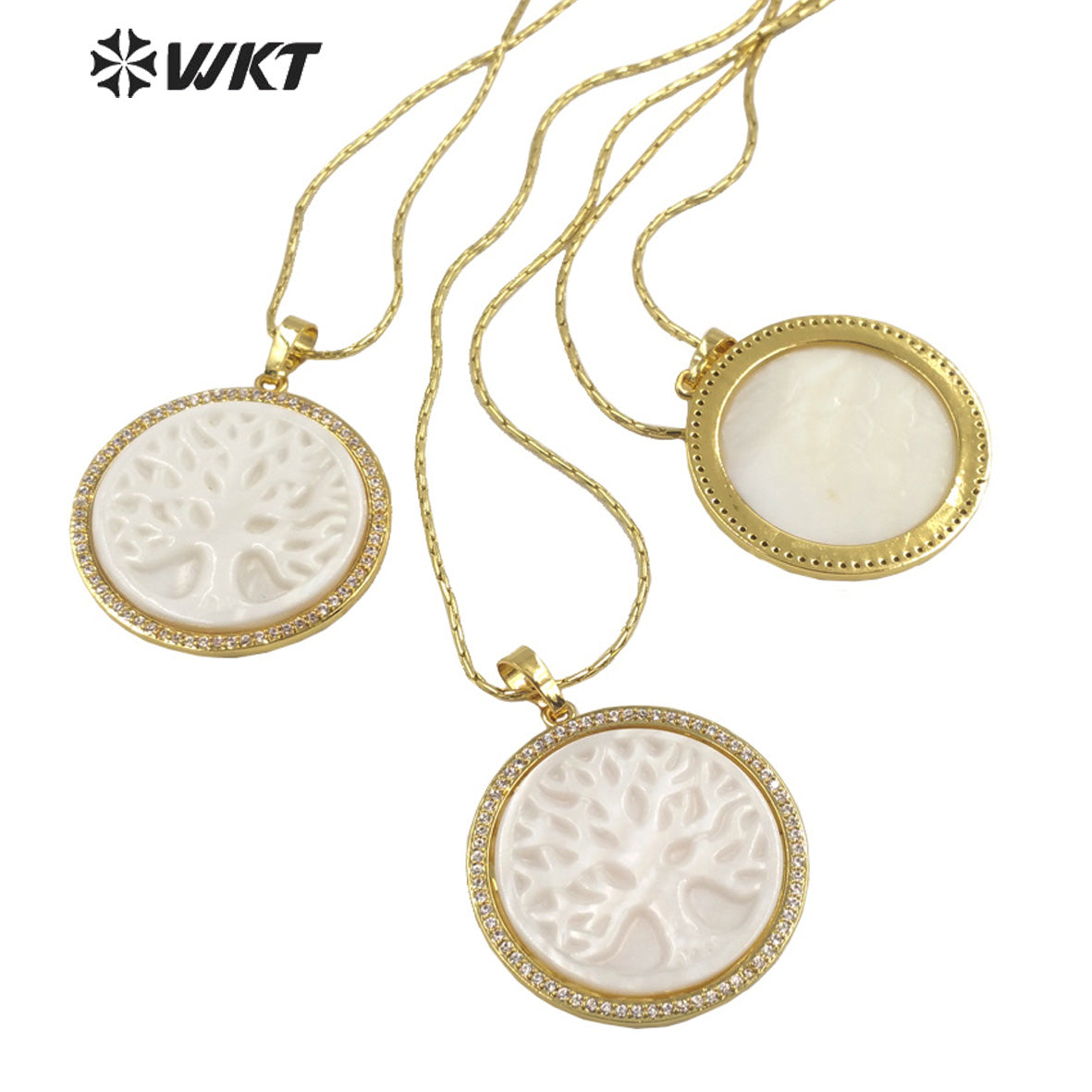 WT-MN981 New 16 Inch Micropaved Natural Shell & Zircon Chain Necklace for Lady Tiny Prong Setting Necklace