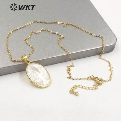 WT-JN180 WKT New Style Fashion Gold Bezel Mother of Pearl Carved White Eagle Pendant Necklace Women Holy Animal Pendants