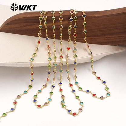 WT-BC280 Lovely Style Gold Plated Yellow Brass And Colorful Crystal Heart Shape Chain For Lady Party Bracelets DIY Design