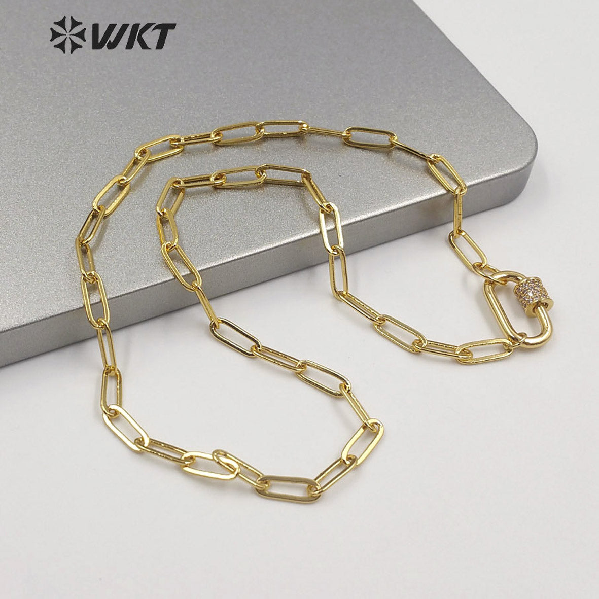 WT-N1223 Most Populared Hot Long Link Chain Necklace 18k Real Gold Plated Resist Tarnishable Brass Link Chain Necklace