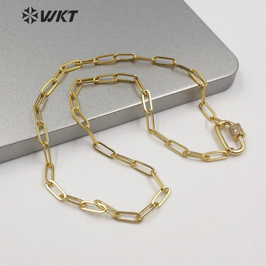 WT-N1223 Most Populared Hot Long Link Chain Necklace 18k Real Gold Plated Resist Tarnishable Brass Link Chain Necklace