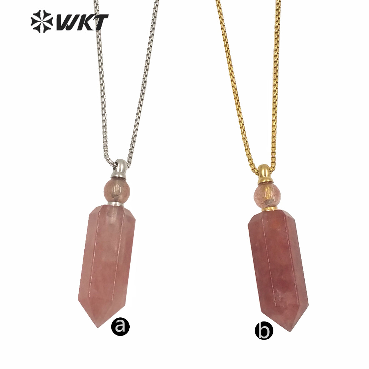 WT-N1232 New Color Women Hot Sales Gold Natural Strawberry Quartz Necklace Fashion Perfume Bottle Spirit Quartz Point Necklace